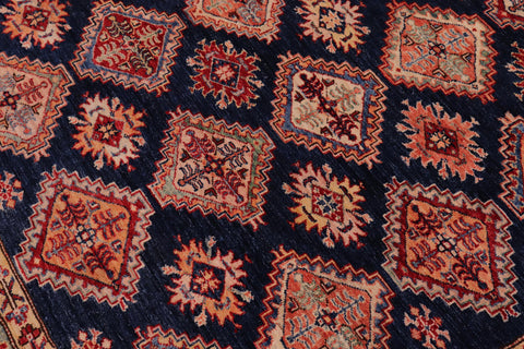handmade Geometric Super Kazak Blue Beige Hand Knotted RECTANGLE 100% WOOL area rug 8' x 9'