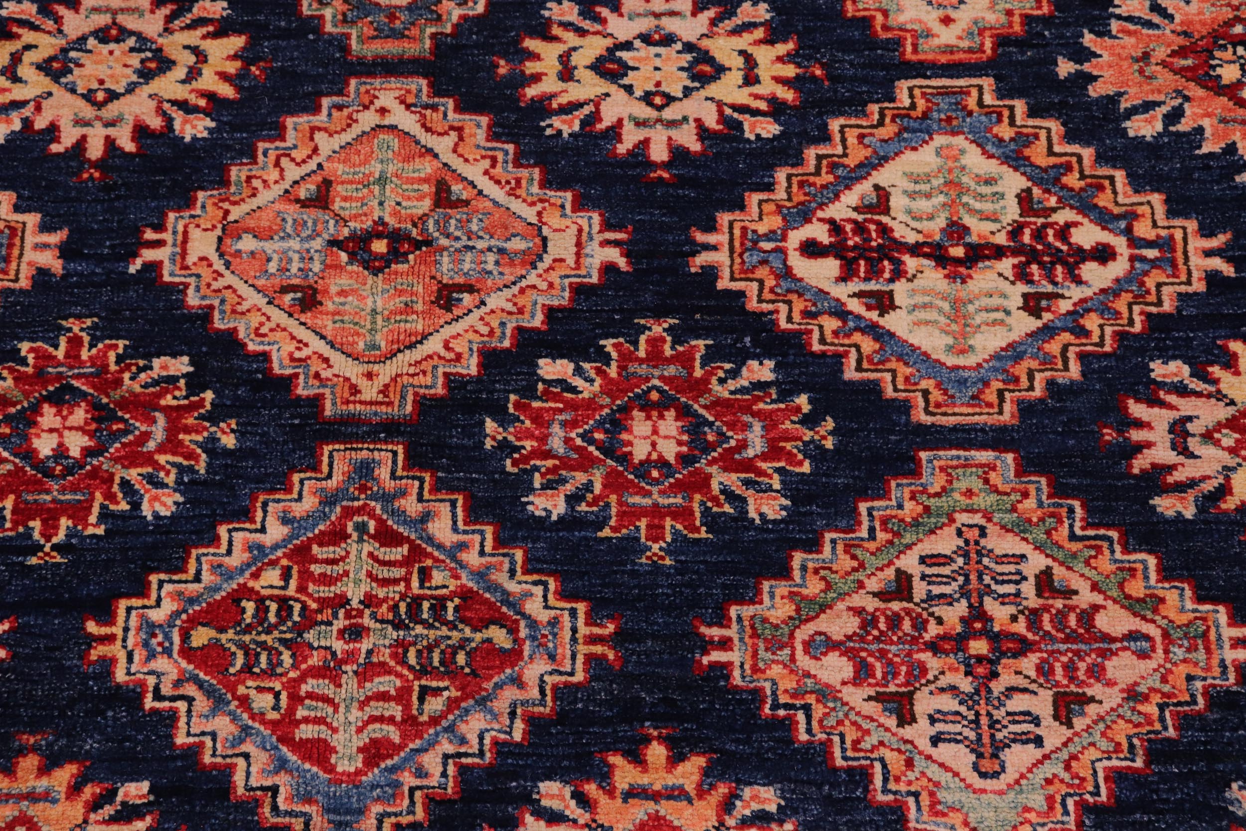 handmade Geometric Super Kazak Blue Beige Hand Knotted RECTANGLE 100% WOOL area rug 8' x 9'
