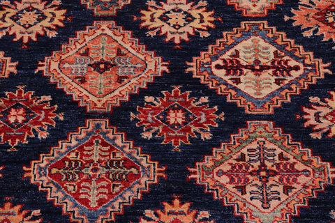 handmade Geometric Super Kazak Blue Beige Hand Knotted RECTANGLE 100% WOOL area rug 8' x 9'