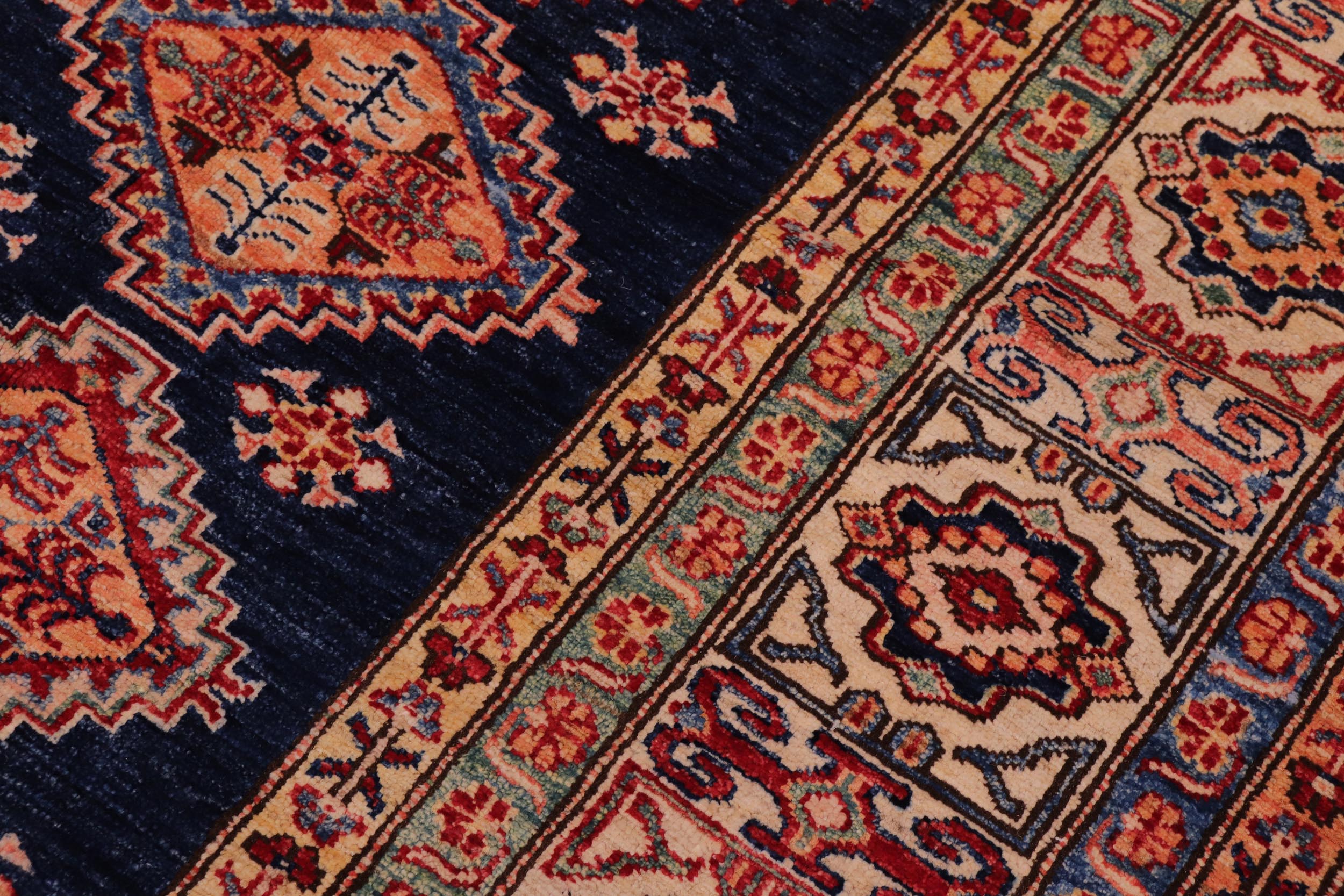 handmade Geometric Super Kazak Blue Beige Hand Knotted RECTANGLE 100% WOOL area rug 8' x 9'