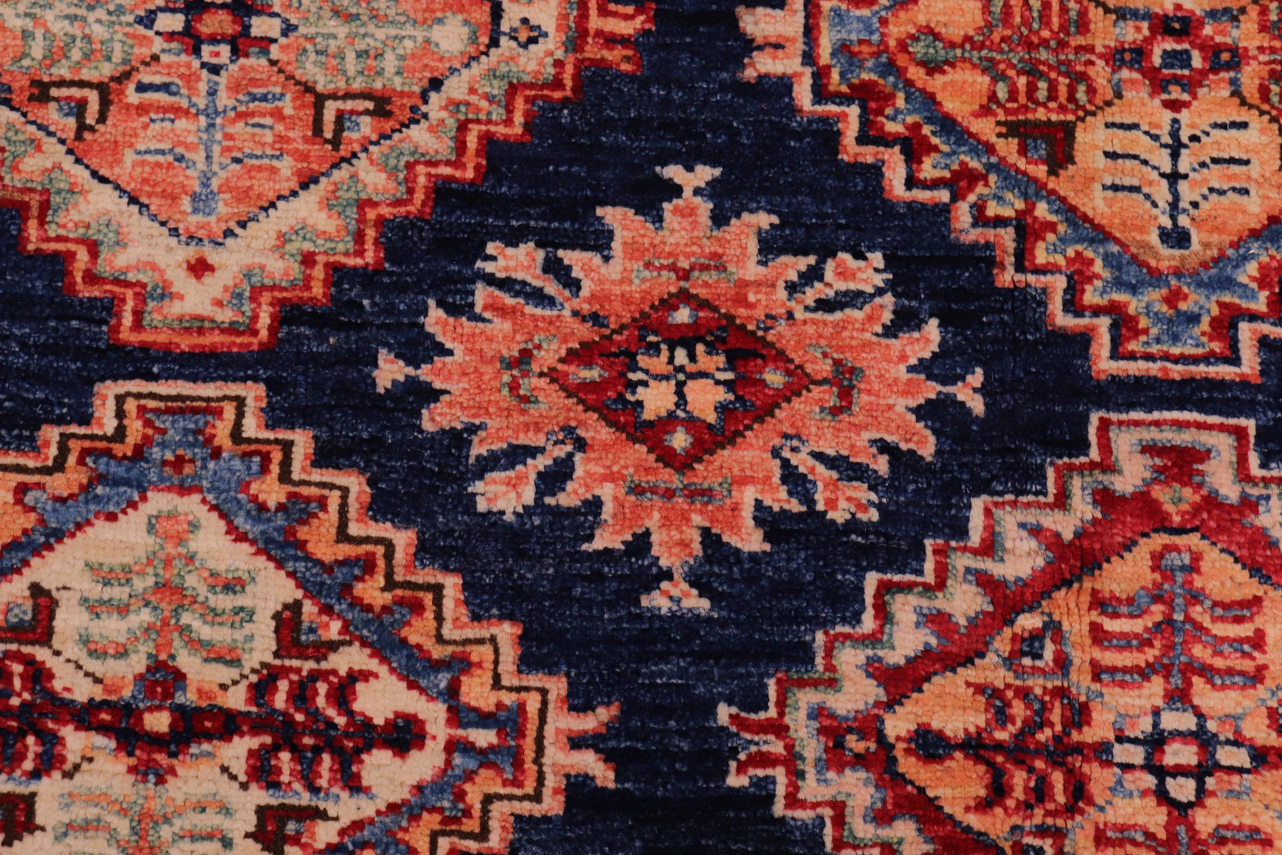 handmade Geometric Super Kazak Blue Beige Hand Knotted RECTANGLE 100% WOOL area rug 8' x 9'