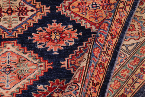 handmade Geometric Super Kazak Blue Beige Hand Knotted RECTANGLE 100% WOOL area rug 8' x 9'