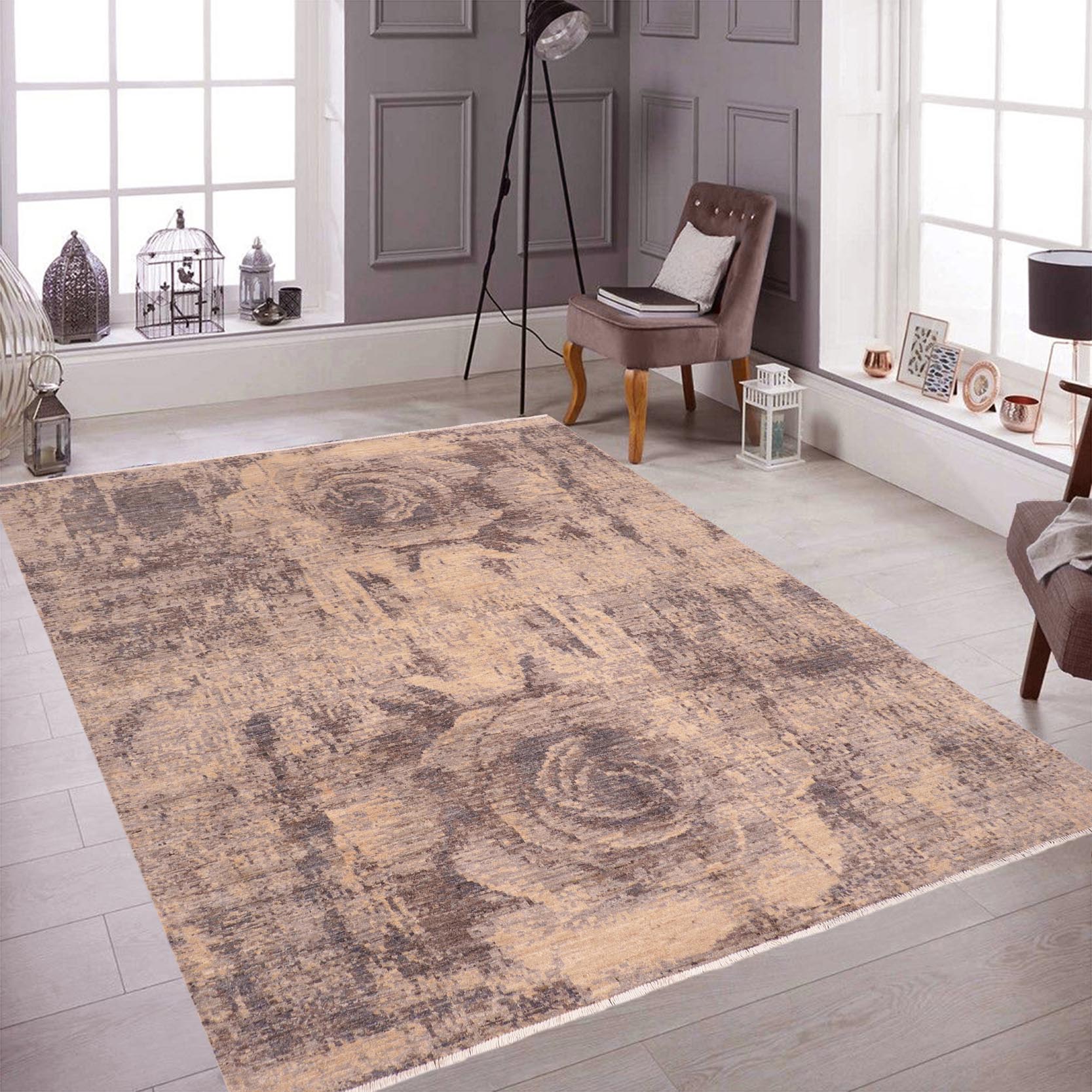 handmade Modern Kafkaz Beige Brown Hand Knotted RECTANGLE 100% WOOL area rug 8' x 10'