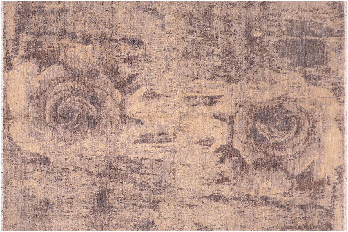 handmade Modern Kafkaz Beige Brown Hand Knotted RECTANGLE 100% WOOL area rug 8' x 10'