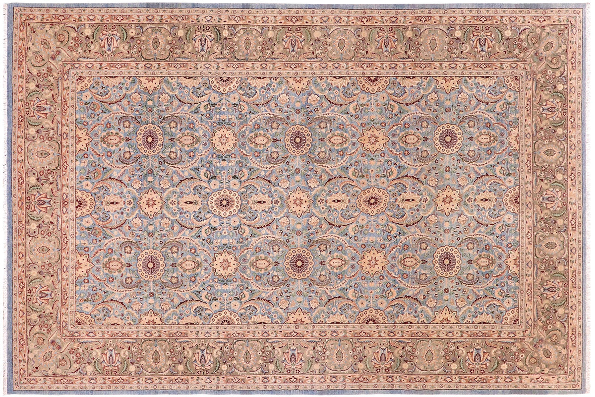 handmade Traditional Qaseem Bond Lt. Blue Lt. Green Hand Knotted RECTANGLE 100% WOOL area rug 6x9