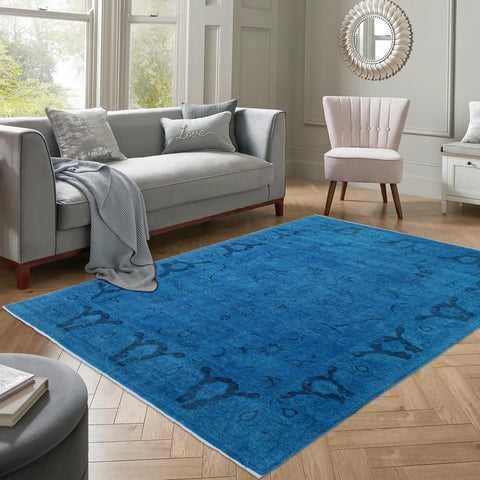 handmade Over Dyed Over Dyed Blue Blue Hand Knotted RECTANGLE 100% WOOL area rug 8' x 10'