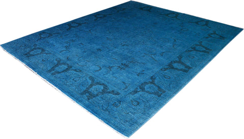 handmade Over Dyed Over Dyed Blue Blue Hand Knotted RECTANGLE 100% WOOL area rug 8' x 10'