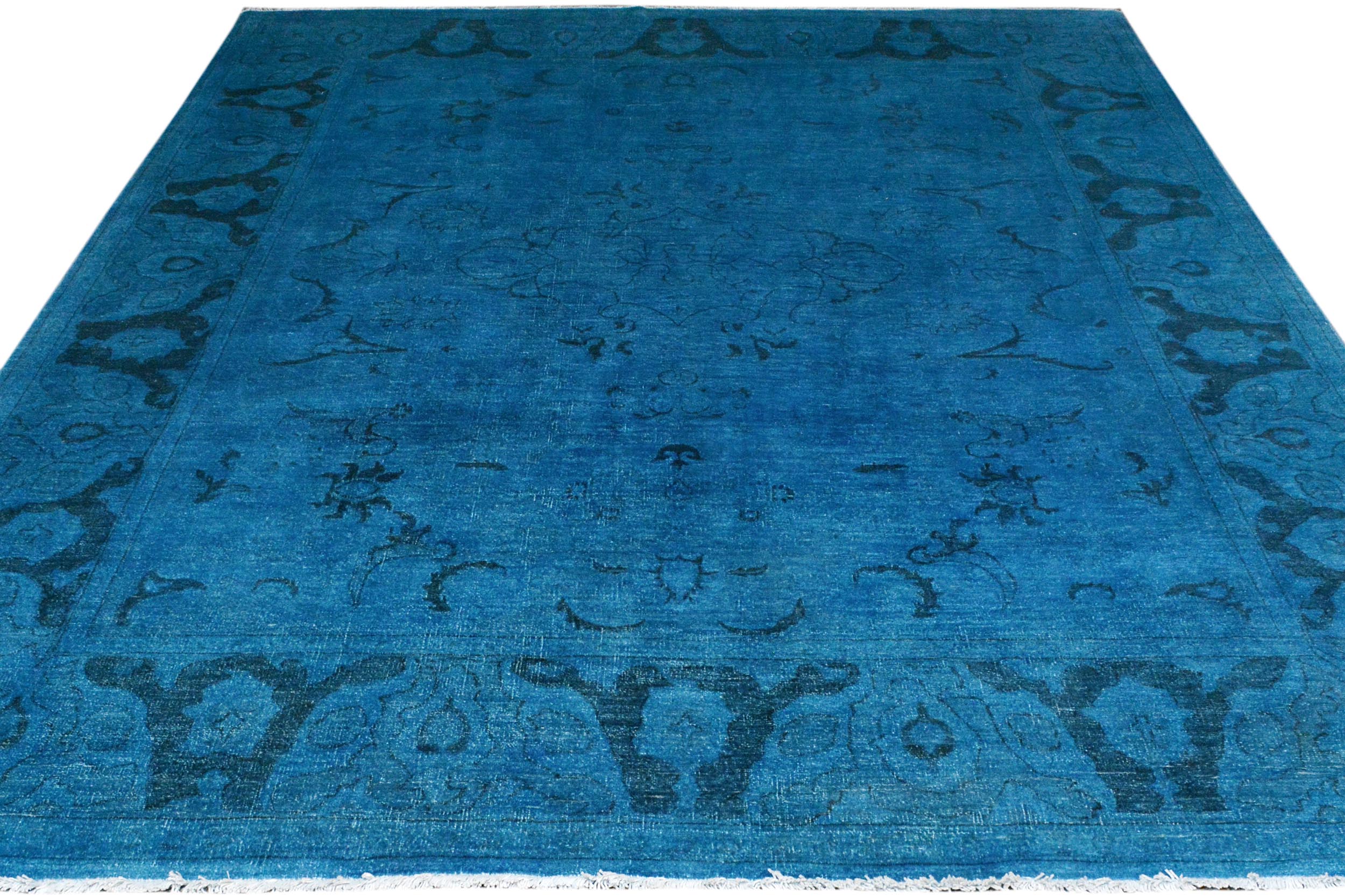 handmade Over Dyed Over Dyed Blue Blue Hand Knotted RECTANGLE 100% WOOL area rug 8' x 10'