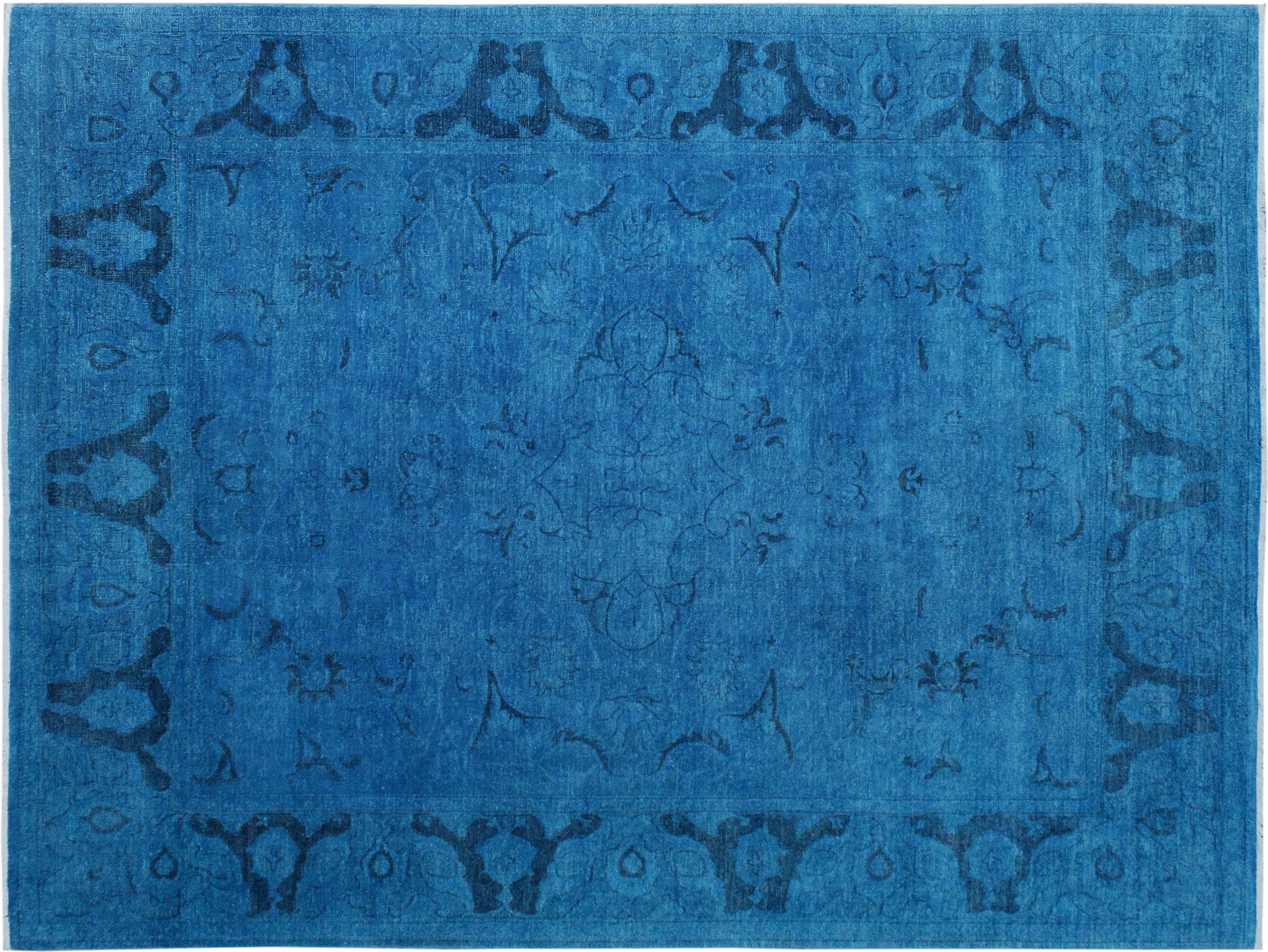 handmade Over Dyed Over Dyed Blue Blue Hand Knotted RECTANGLE 100% WOOL area rug 8' x 10'