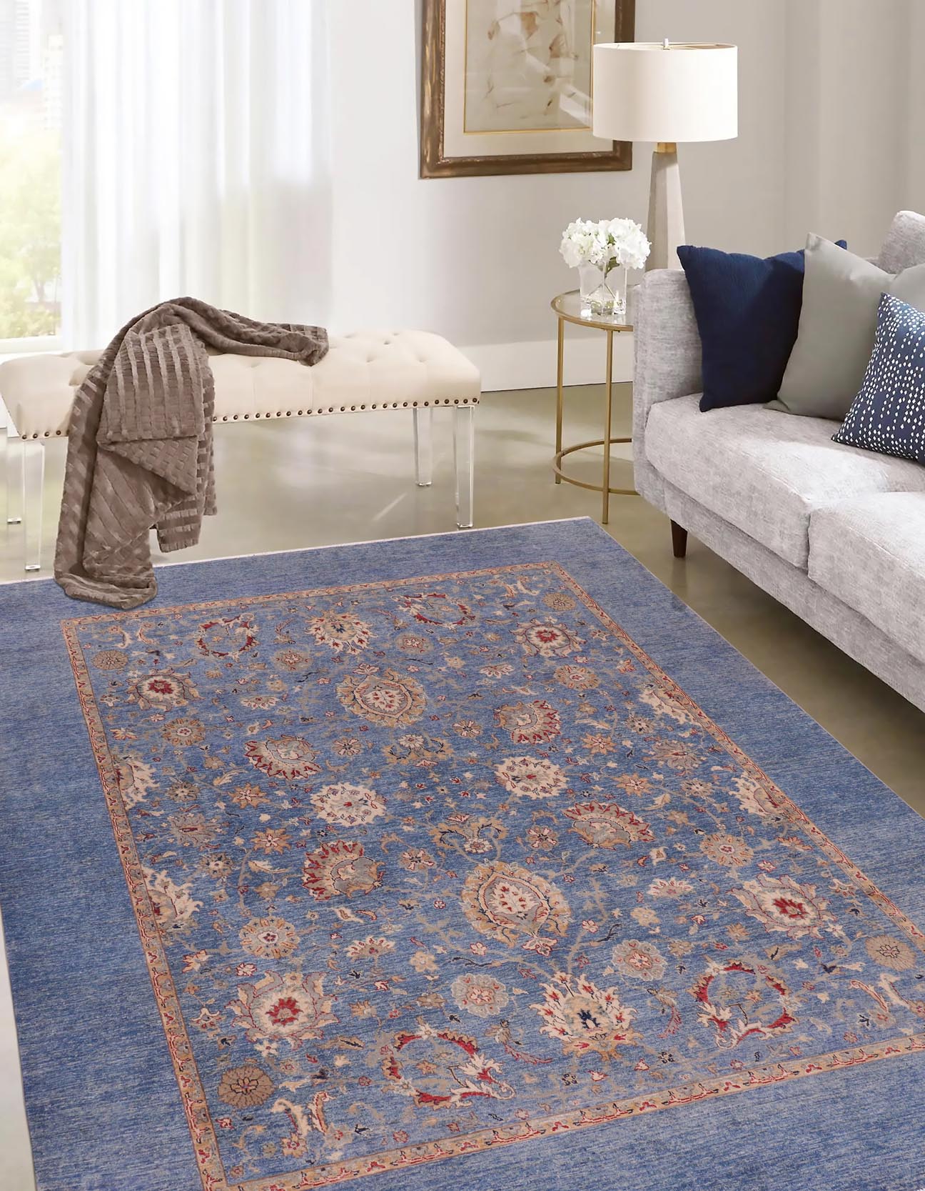 handmade Traditional Kafkaz Blue Tan Hand Knotted RECTANGLE 100% WOOL area rug 8x10