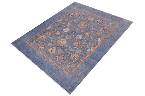 handmade Traditional Kafkaz Blue Tan Hand Knotted RECTANGLE 100% WOOL area rug 8x10