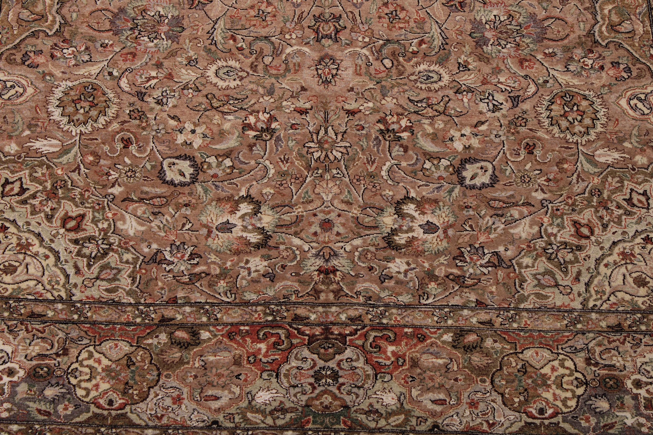 handmade Traditional Lahore Tan Lt. Brown Hand Knotted RECTANGLE WOOL&SILK area rug 6 x 9