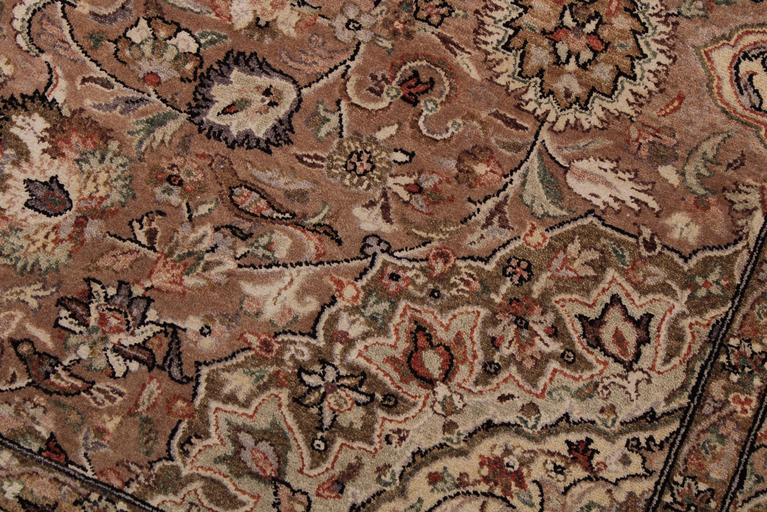 handmade Traditional Lahore Tan Lt. Brown Hand Knotted RECTANGLE WOOL&SILK area rug 6 x 9