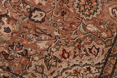 handmade Traditional Lahore Tan Lt. Brown Hand Knotted RECTANGLE WOOL&SILK area rug 6 x 9