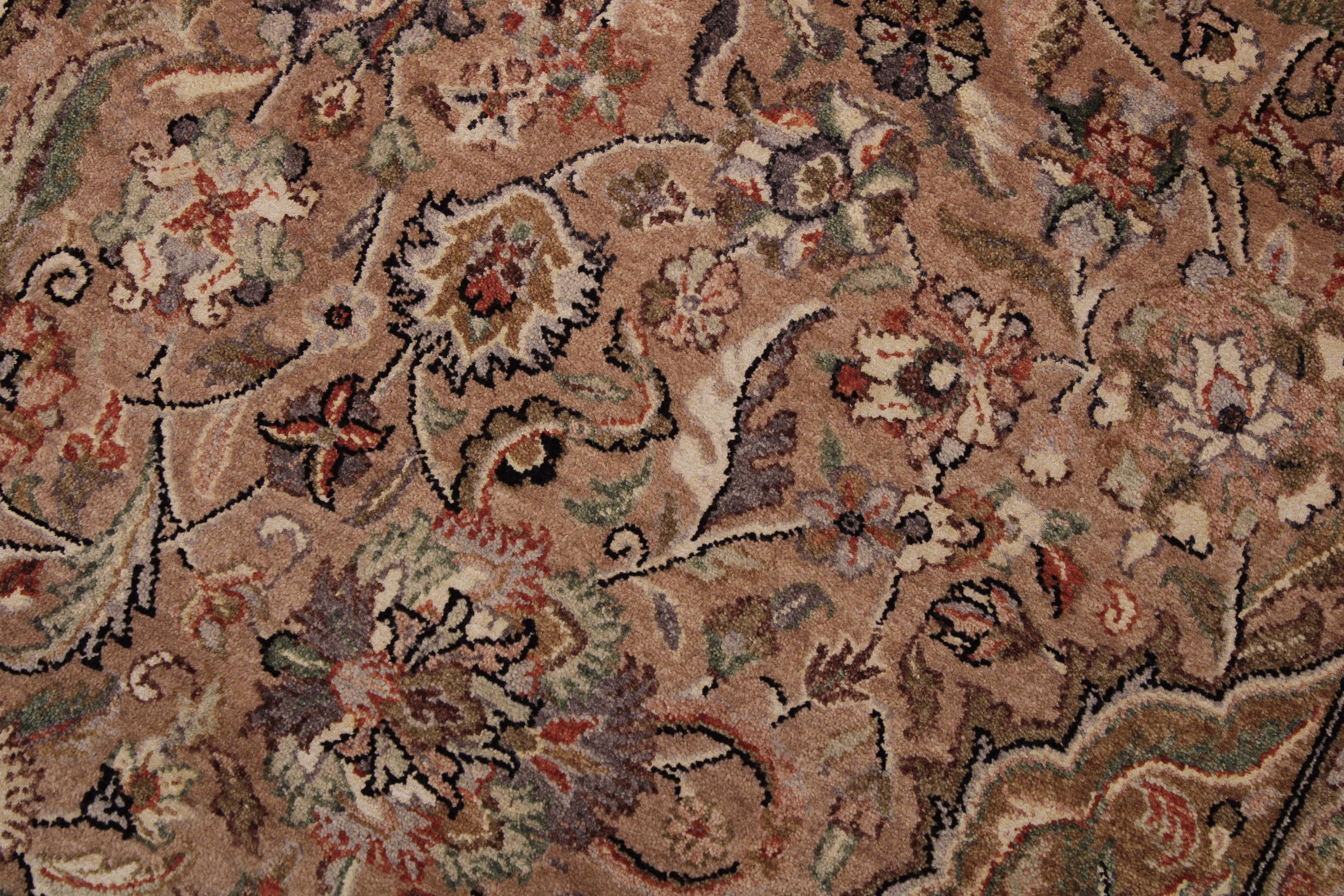 handmade Traditional Lahore Tan Lt. Brown Hand Knotted RECTANGLE WOOL&SILK area rug 6 x 9
