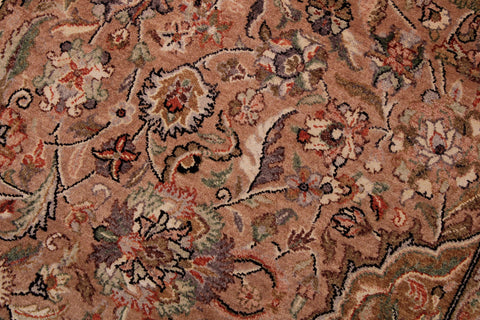 handmade Traditional Lahore Tan Lt. Brown Hand Knotted RECTANGLE WOOL&SILK area rug 6 x 9