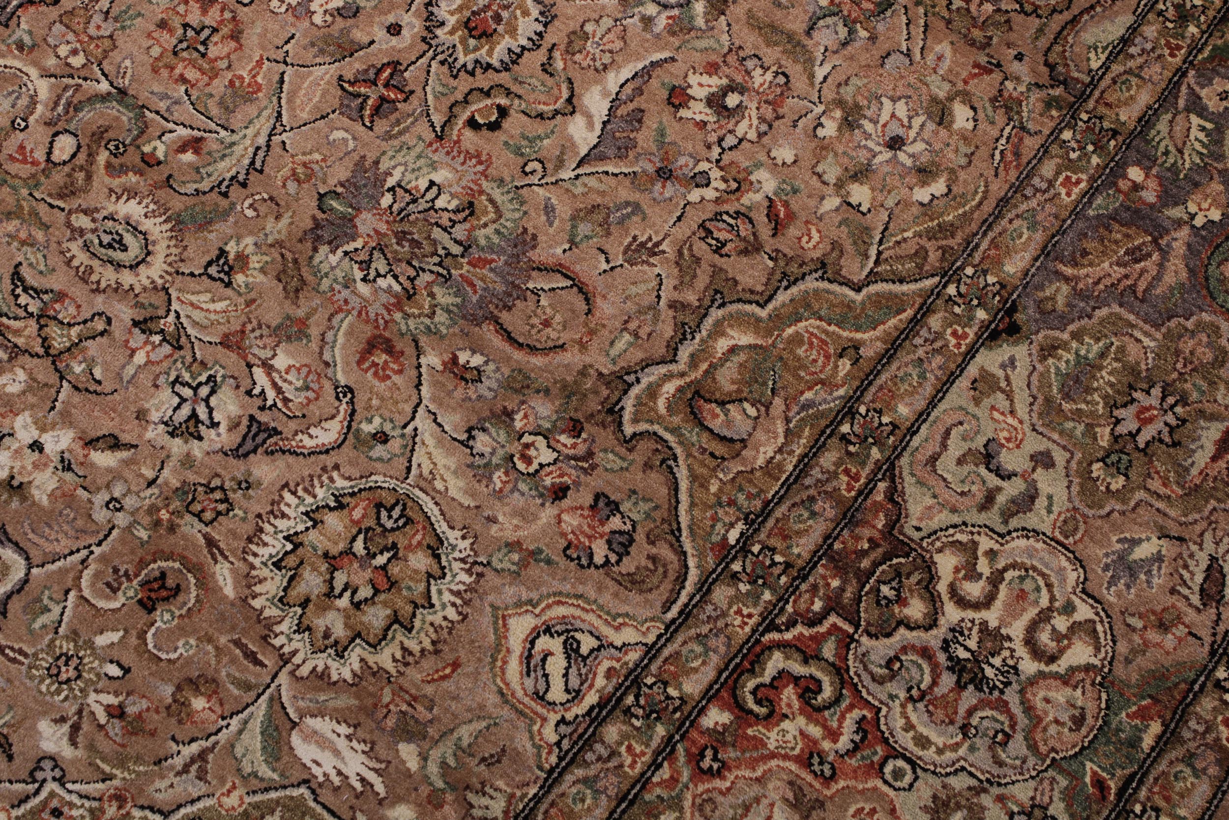 handmade Traditional Lahore Tan Lt. Brown Hand Knotted RECTANGLE WOOL&SILK area rug 6 x 9