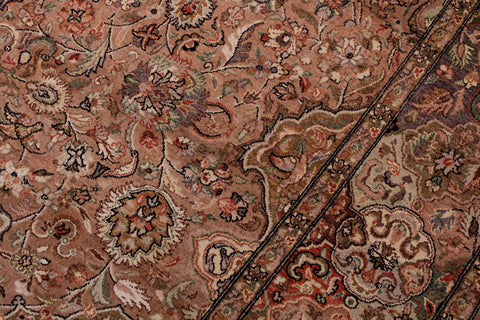handmade Traditional Lahore Tan Lt. Brown Hand Knotted RECTANGLE WOOL&SILK area rug 6 x 9