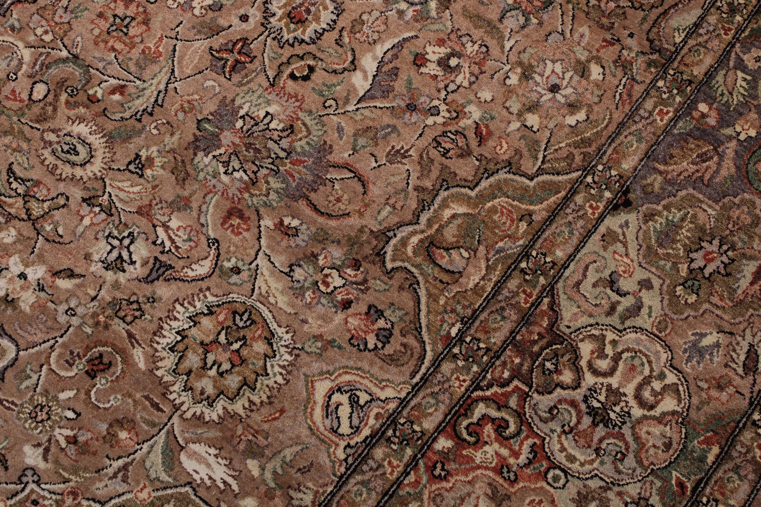 handmade Traditional Lahore Tan Lt. Brown Hand Knotted RECTANGLE WOOL&SILK area rug 6x9