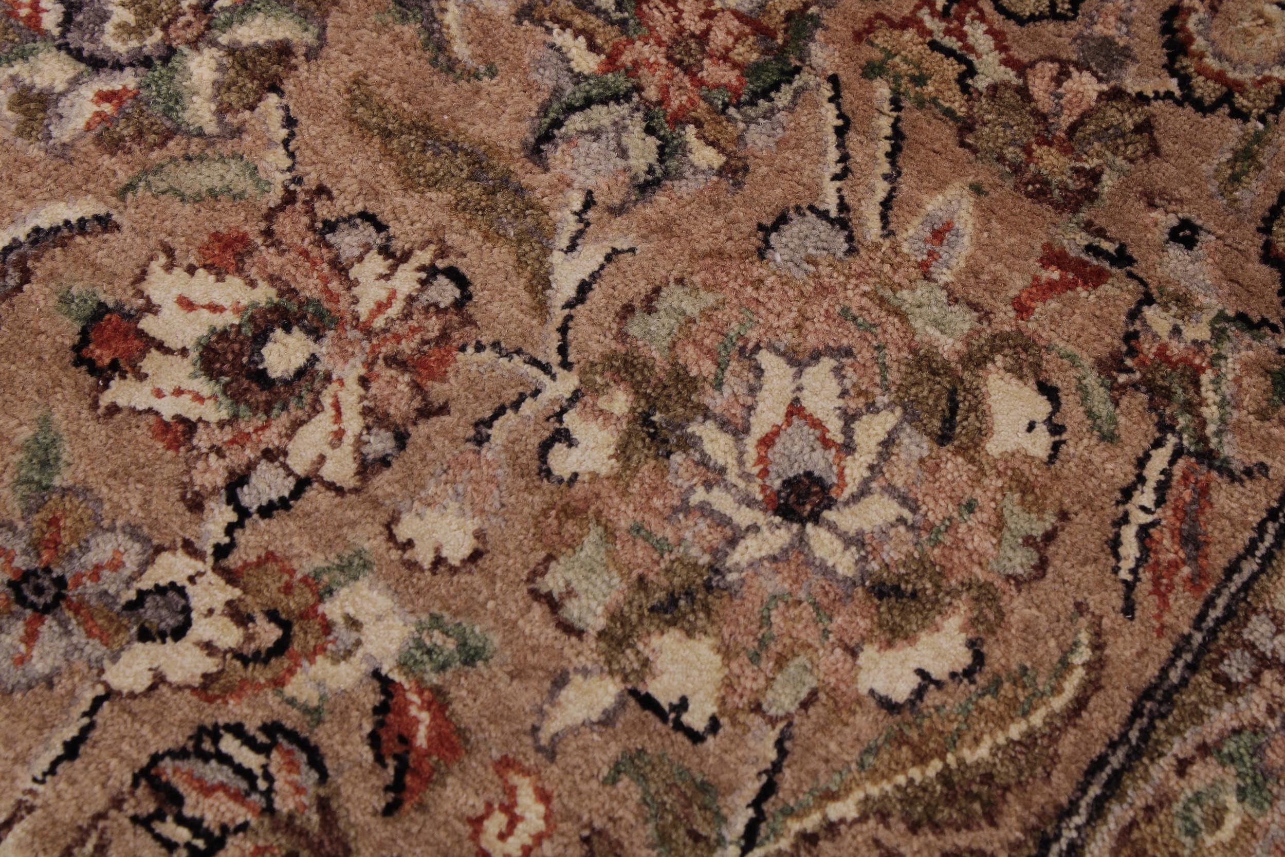 handmade Traditional Lahore Tan Lt. Brown Hand Knotted RECTANGLE WOOL&SILK area rug 6 x 9
