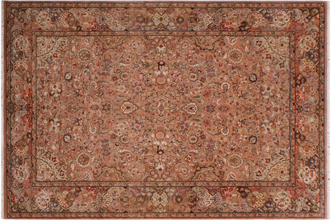 handmade Traditional Lahore Tan Lt. Brown Hand Knotted RECTANGLE WOOL&SILK area rug 6 x 9