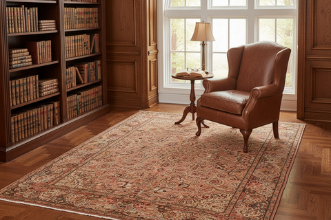 handmade Traditional Lahore Tan Lt. Brown Hand Knotted RECTANGLE WOOL&SILK area rug 6 x 9
