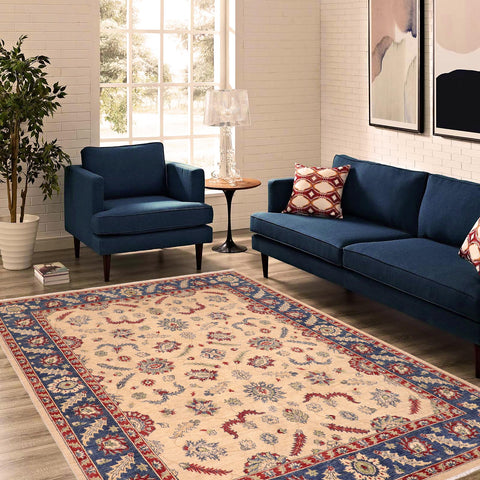 handmade Traditional Kafkaz Beige Blue Hand Knotted RECTANGLE 100% WOOL area rug 8x10