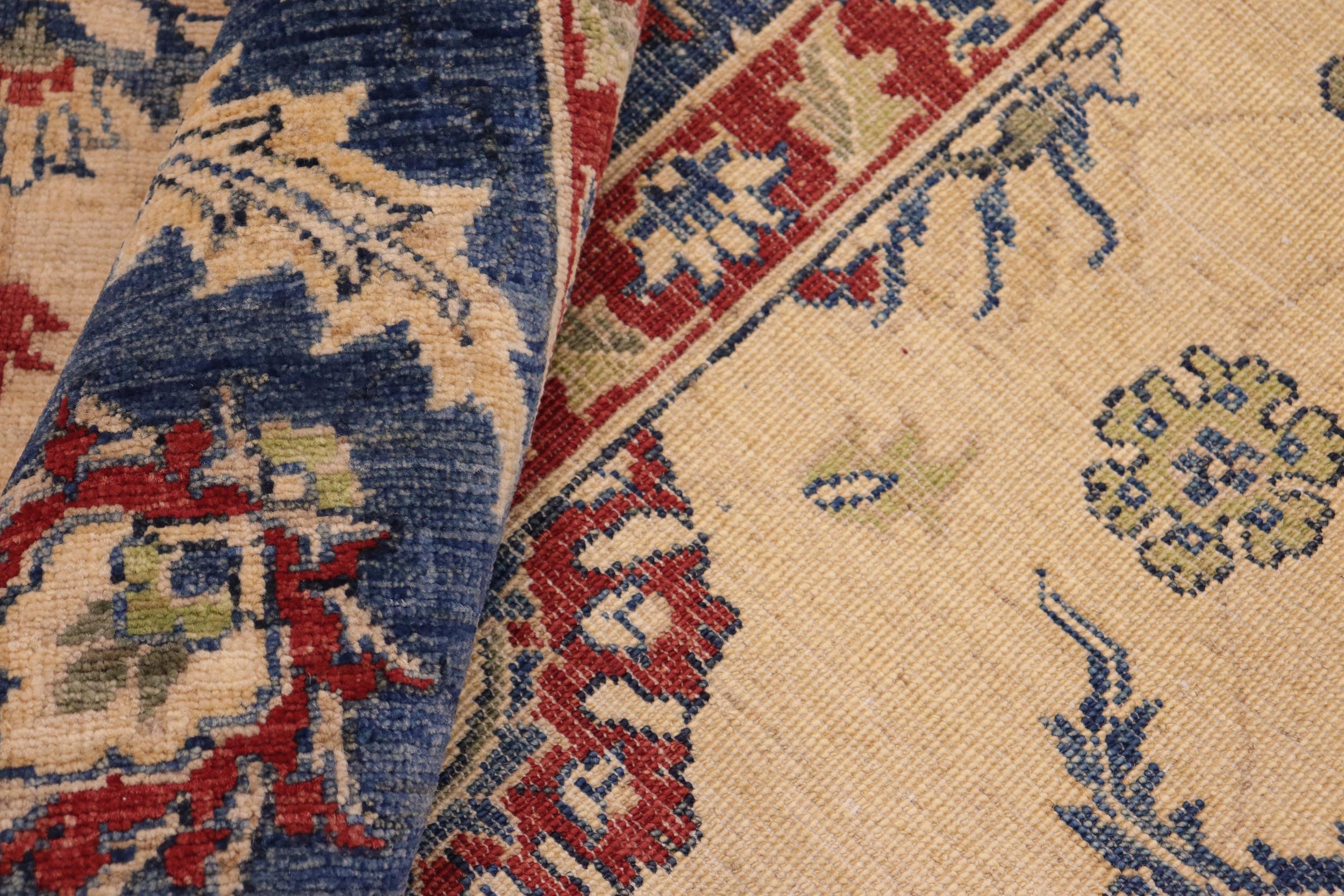 handmade Traditional Kafkaz Beige Blue Hand Knotted RECTANGLE 100% WOOL area rug 8x10
