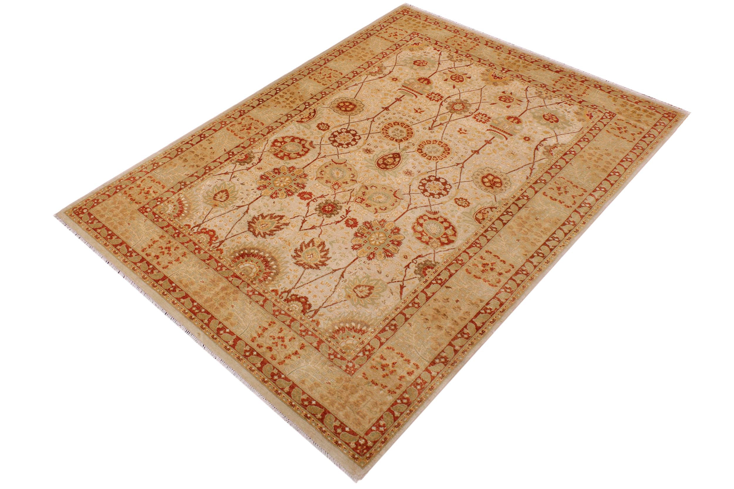 handmade Traditional Kafkaz Tan Gold Hand Knotted RECTANGLE 100% WOOL area rug 6' x 9'