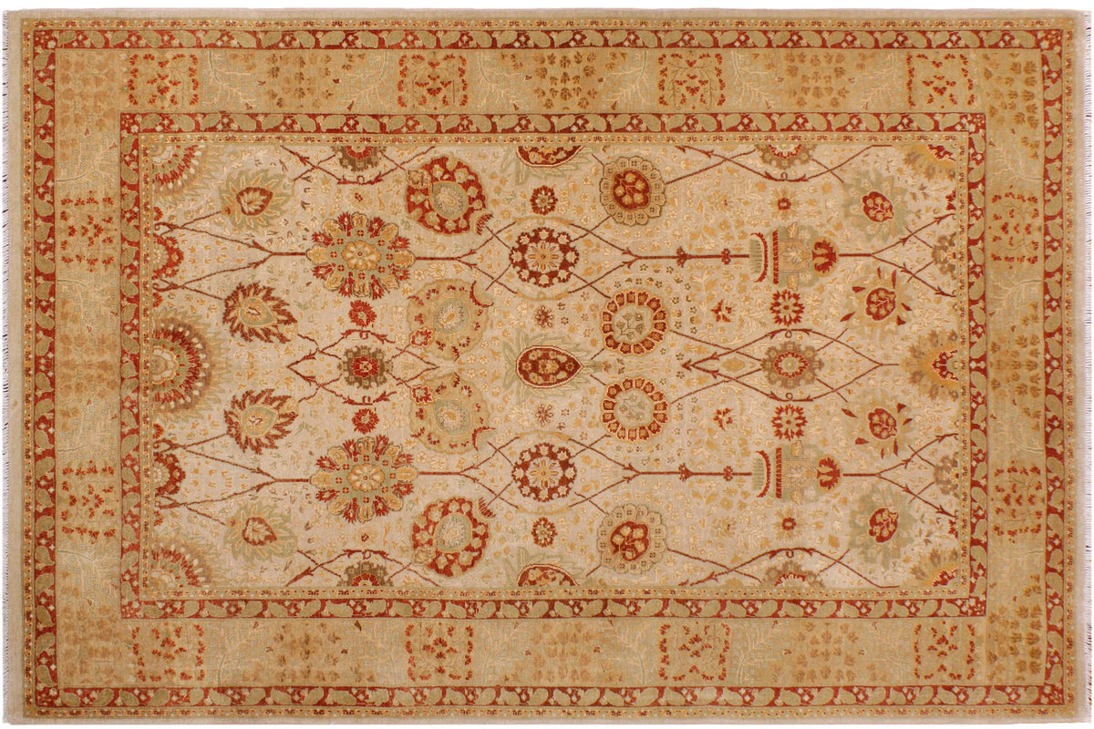 handmade Traditional Kafkaz Tan Gold Hand Knotted RECTANGLE 100% WOOL area rug 6' x 9'