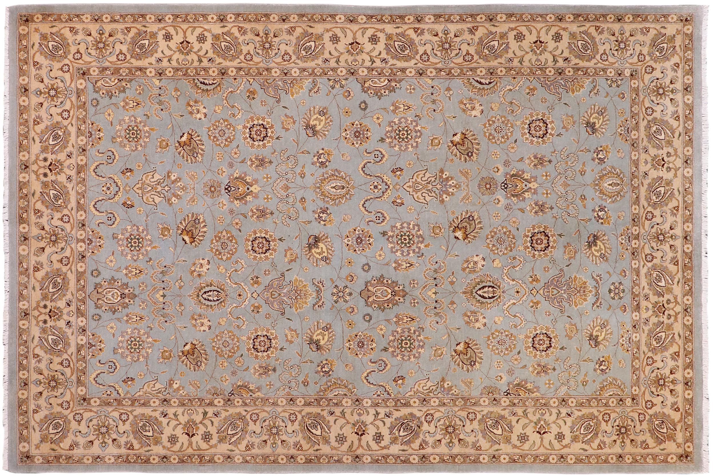 handmade Transitional Lahore Lt. Blue Lt. Tan Hand Knotted RECTANGLE 100% WOOL area rug 6' x 9'