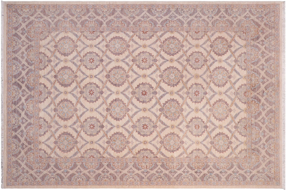 handmade Transitional Kafkaz Ivory Gray Hand Knotted RECTANGLE 100% WOOL area rug 5' x 8'