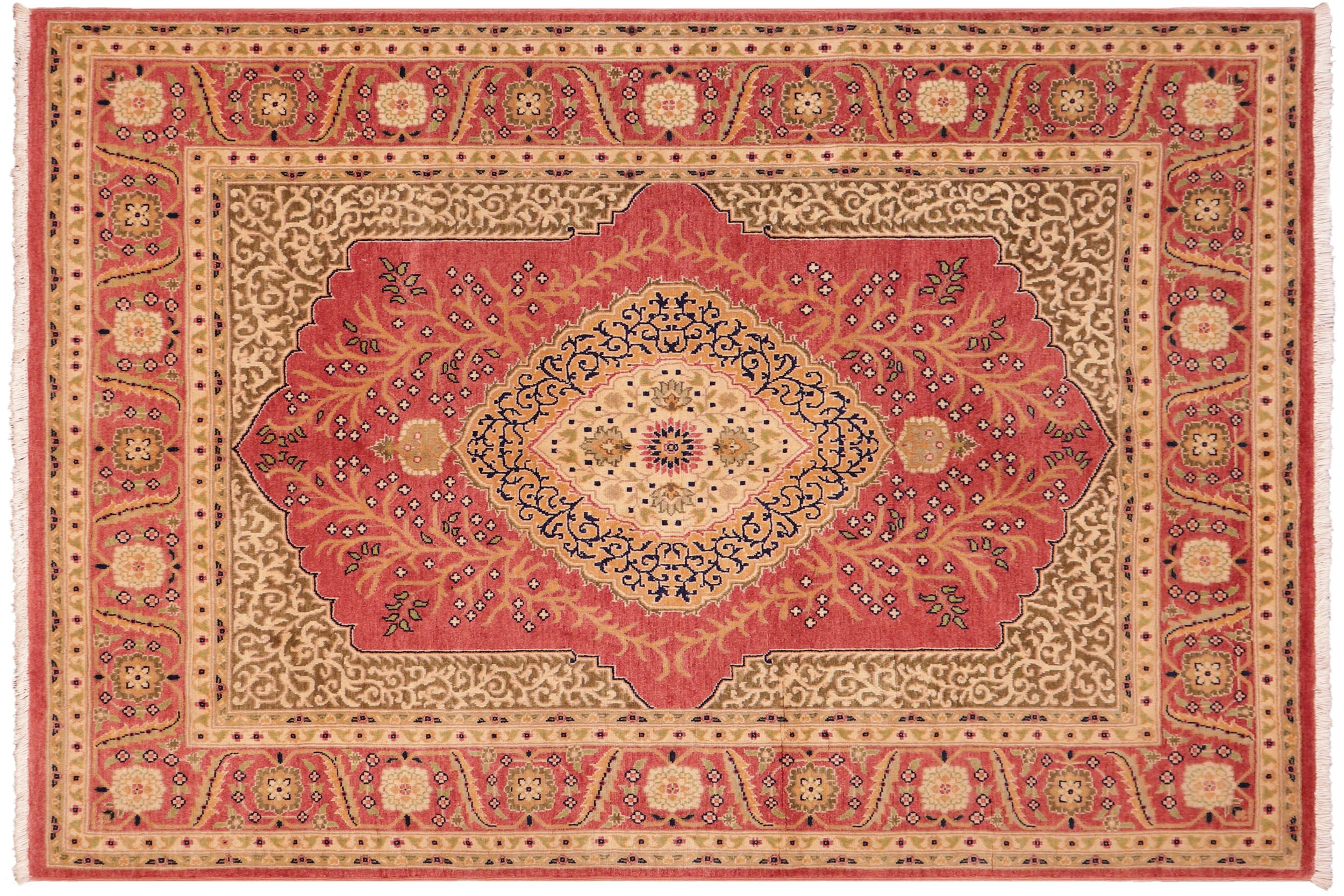 handmade Traditional Design Rust Gold Hand Knotted RECTANGLE 100% WOOL area rug 4' x 6'