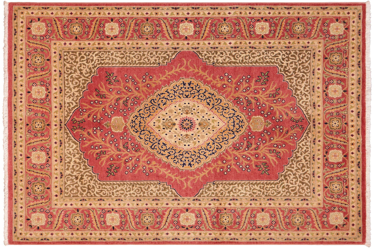 handmade Traditional Design Rust Gold Hand Knotted RECTANGLE 100% WOOL area rug 4' x 6'