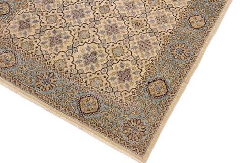 handmade Transitional Kafkaz Ivory Lt. Blue Hand Knotted RECTANGLE 100% WOOL area rug 6X8