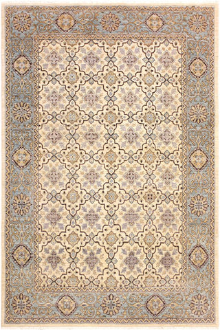 handmade Transitional Kafkaz Ivory Lt. Blue Hand Knotted RECTANGLE 100% WOOL area rug 6X8