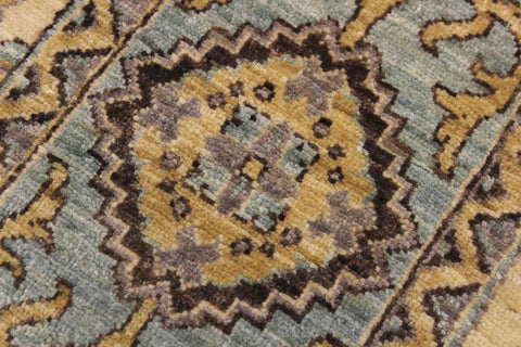 handmade Transitional Kafkaz Ivory Lt. Blue Hand Knotted RECTANGLE 100% WOOL area rug 6X8