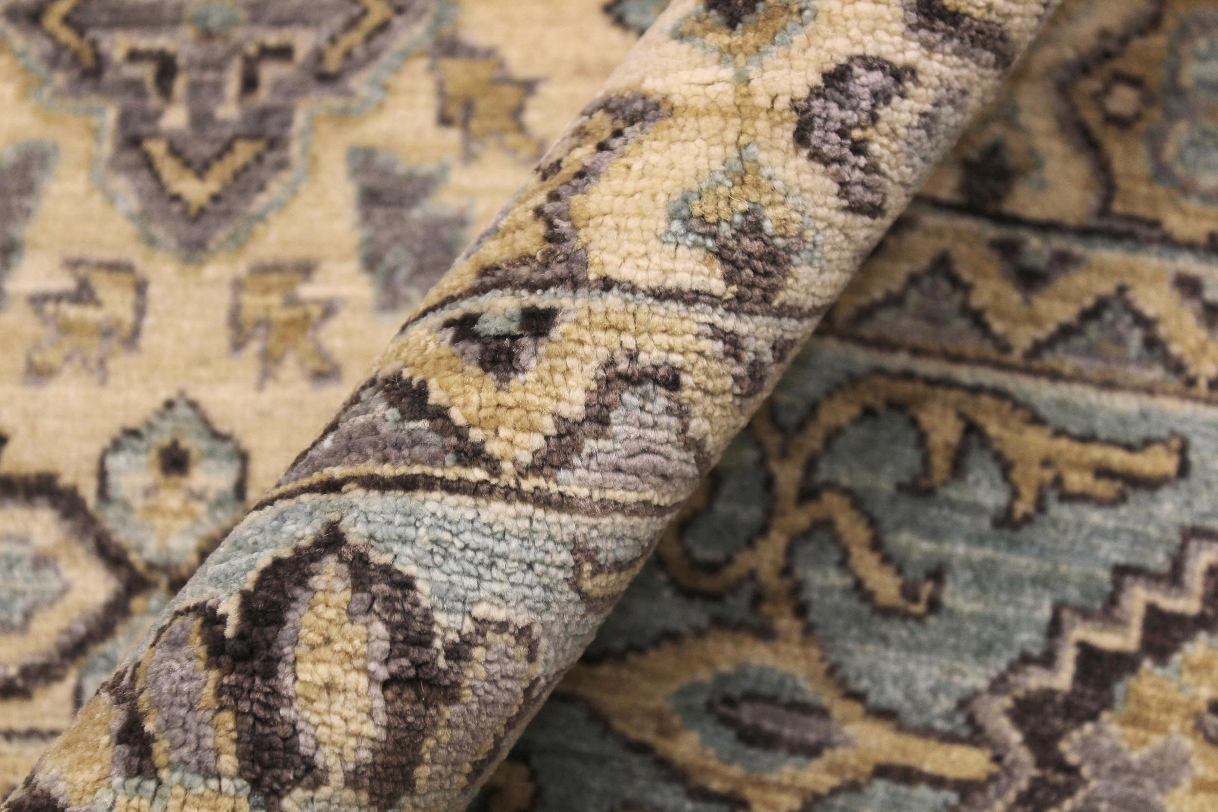 handmade Transitional Kafkaz Ivory Lt. Blue Hand Knotted RECTANGLE 100% WOOL area rug 6' x 8'