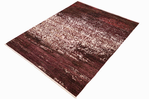 handmade Modern Kafkaz Brown Purple Hand Knotted RECTANGLE WOOL&SILK area rug 6' x 9'