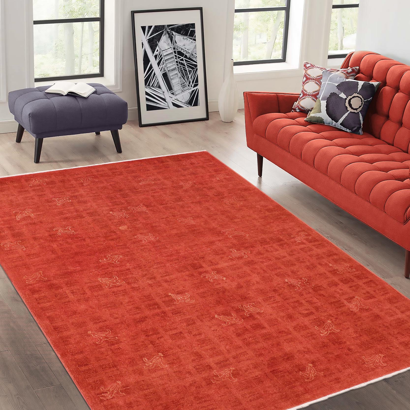 handmade Over Dyed Over Dyed Rust Orange Hand Knotted RECTANGLE 100% WOOL area rug 6' x 9'