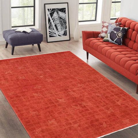 handmade Over Dyed Over Dyed Rust Orange Hand Knotted RECTANGLE 100% WOOL area rug 6' x 9'