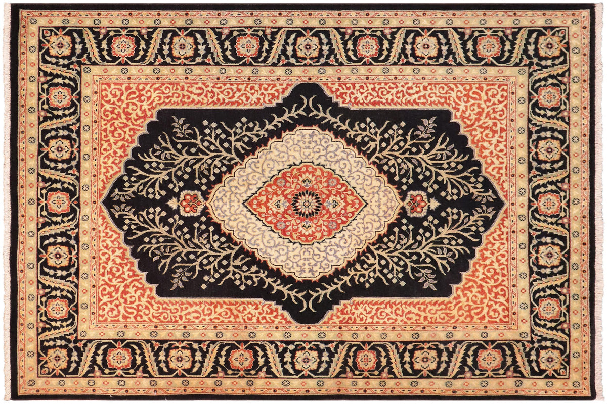 handmade Traditional Design Black Green Hand Knotted RECTANGLE 100% WOOL area rug 5' x 7'