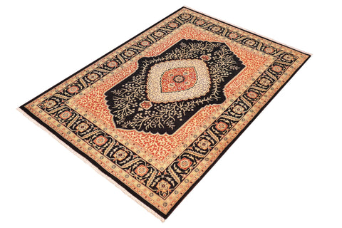 handmade Traditional Design Black Green Hand Knotted RECTANGLE 100% WOOL area rug 5' x 7'