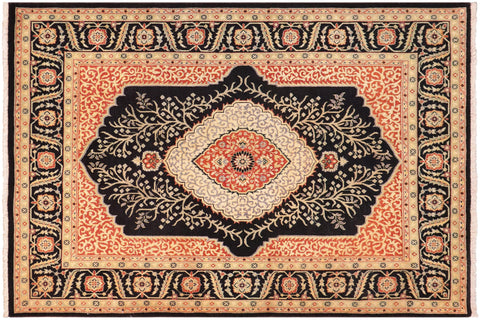 handmade Traditional Design Black Green Hand Knotted RECTANGLE 100% WOOL area rug 5' x 7'