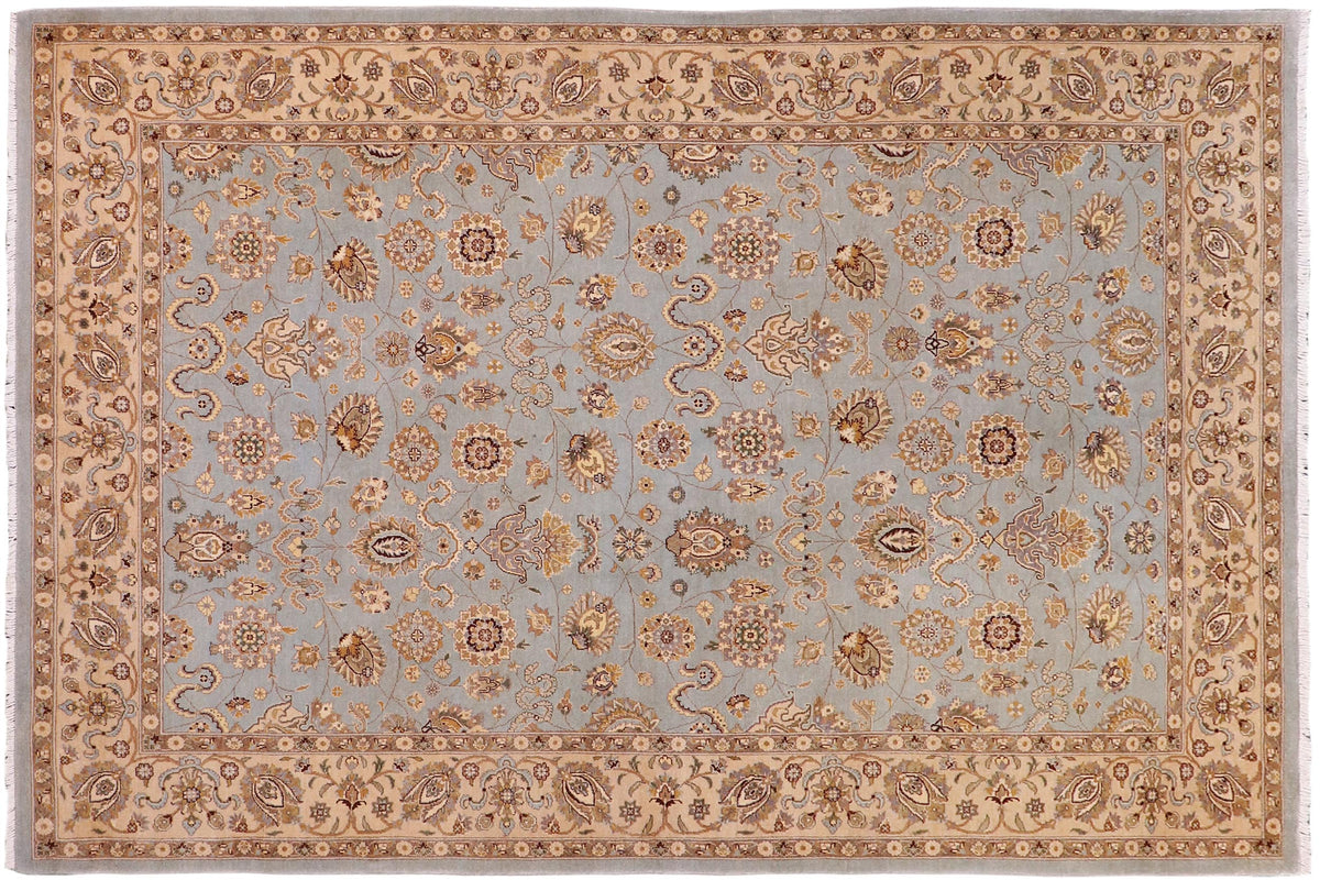 handmade Transitional Lahore Lt. Blue Lt. Tan Hand Knotted RECTANGLE 100% WOOL area rug 6' x 9'