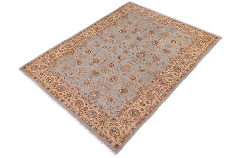 handmade Transitional Lahore Lt. Blue Lt. Tan Hand Knotted RECTANGLE 100% WOOL area rug 6' x 9'