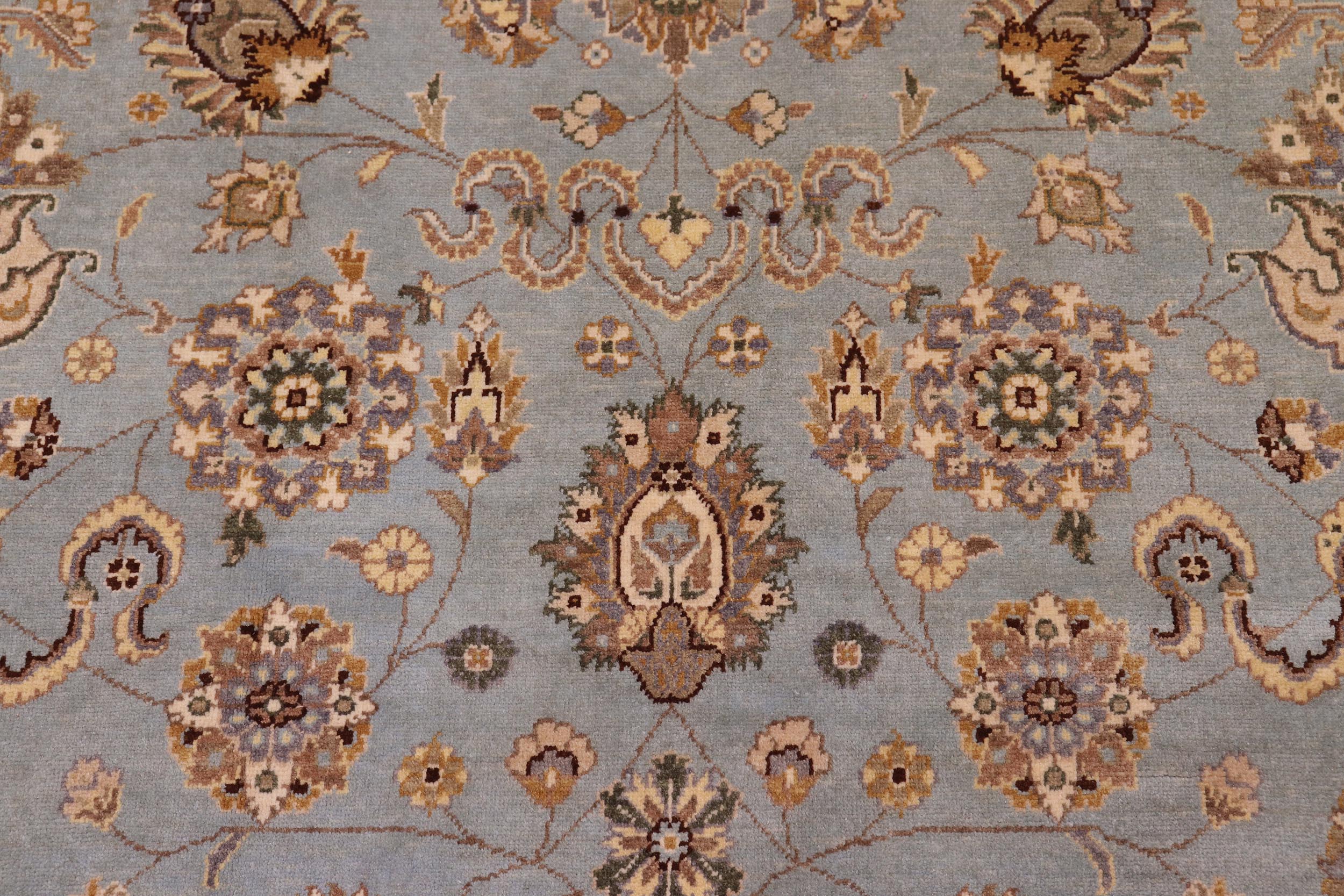 handmade Transitional Lahore Lt. Blue Lt. Tan Hand Knotted RECTANGLE 100% WOOL area rug 6' x 9'