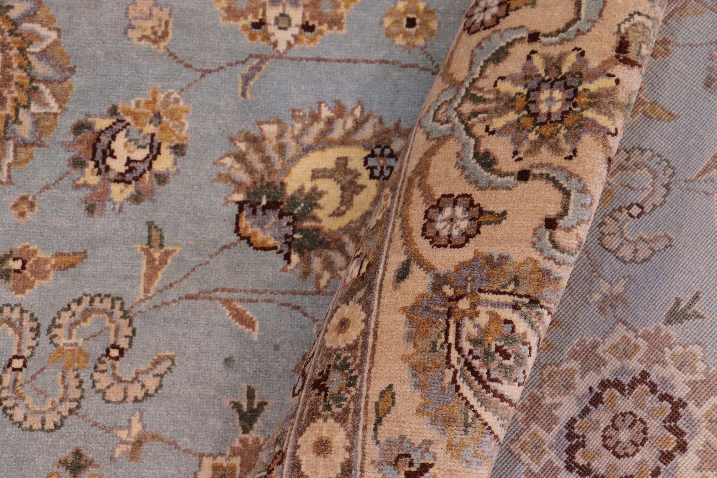 handmade Transitional Lahore Lt. Blue Lt. Tan Hand Knotted RECTANGLE 100% WOOL area rug 6' x 9'