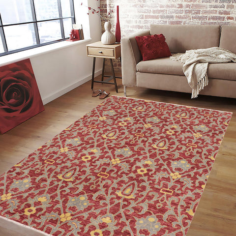 handmade Modern Modern Red Gray Hand Knotted RECTANGLE 100% WOOL area rug 6' x 9'