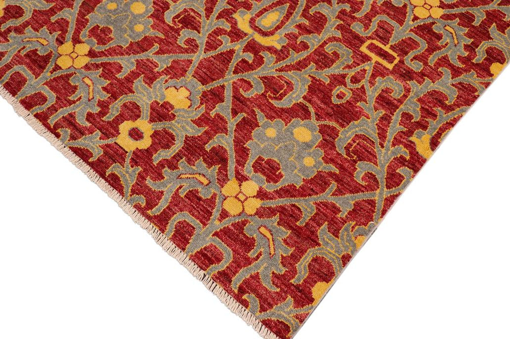 handmade Transitional Modern Red Gray Hand Knotted RECTANGLE 100% WOOL area rug 6X9